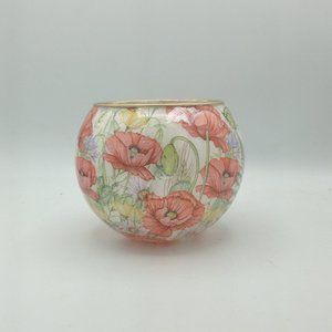 Orangey Pink Poppies on a 6" Bubble Bowl